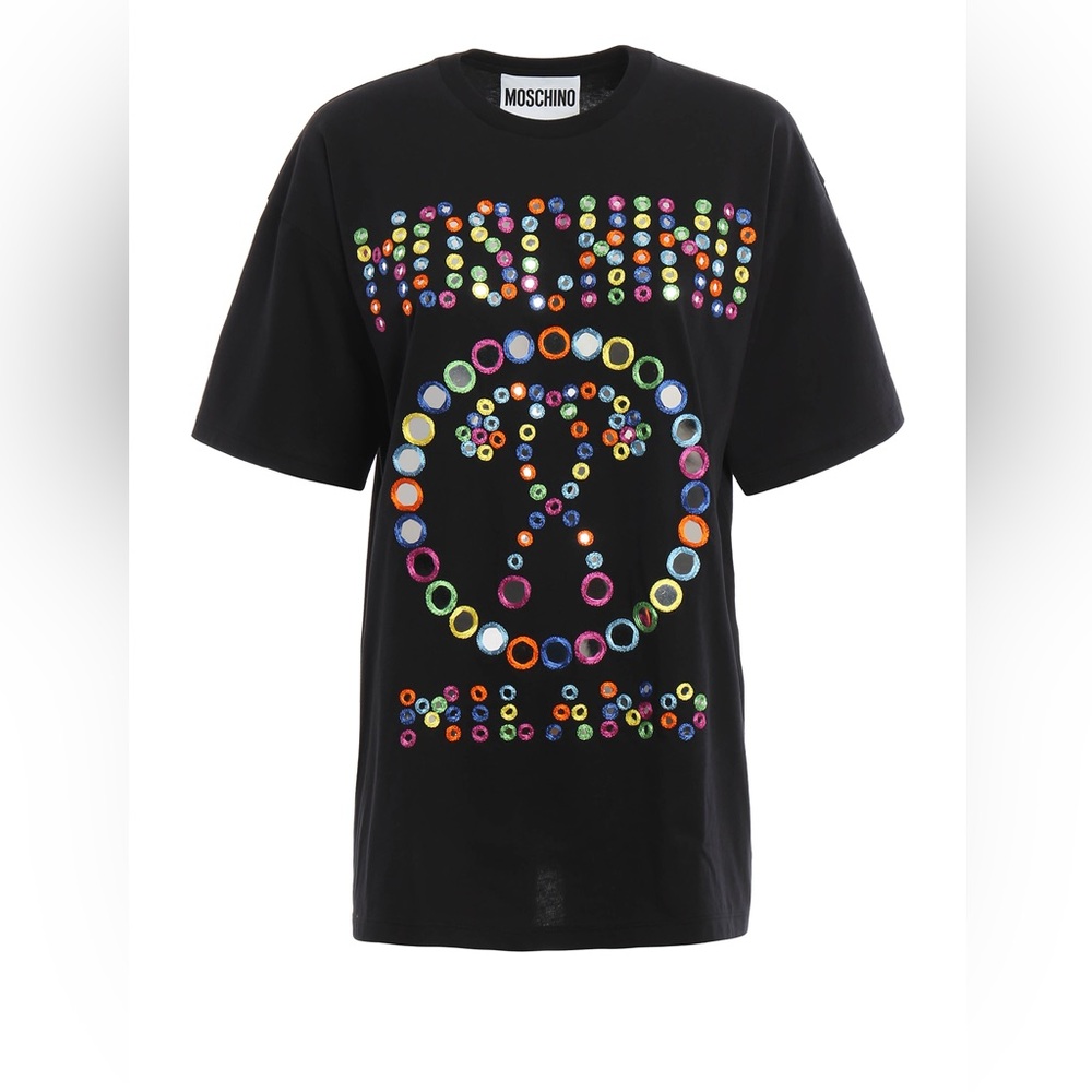 Moschino Black Tee with Multicolor mirrors size s/m